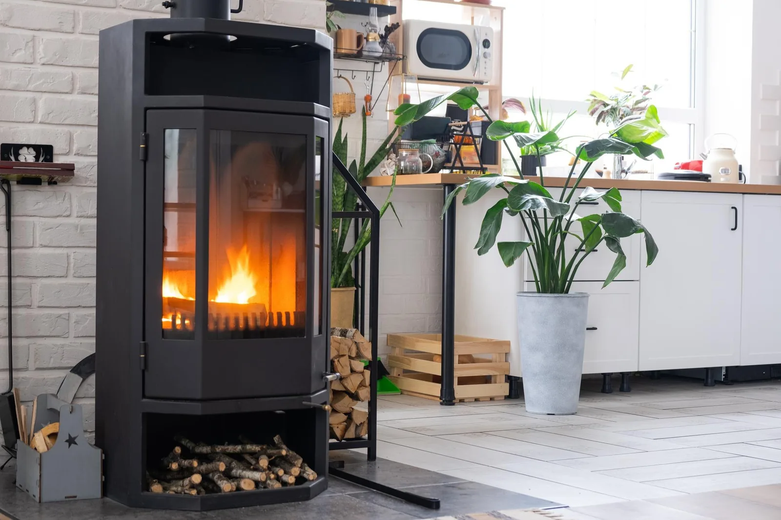 Chaudière à bois moderne installé le long de contraintes techniques intérieures